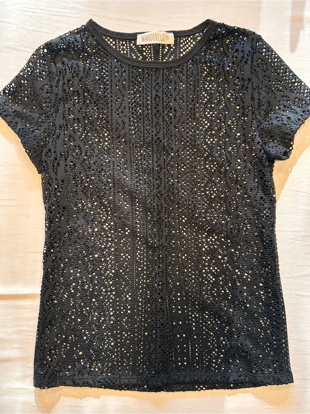 Wanderlux Black Crochet Lace Open Knit Top Women’s Medium